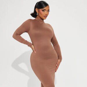 Fashion Nova Efina Double Lined Midi Dress - Chocolate Brown Size L